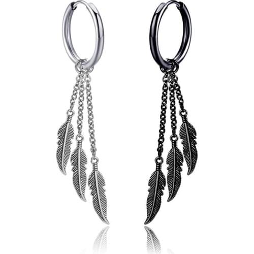 1Pairs New Fashion Stainless Steel Coil tassel Earrings Feather Earrings Hip Hop punk Earrings Fashion Retro Earrings Earrings