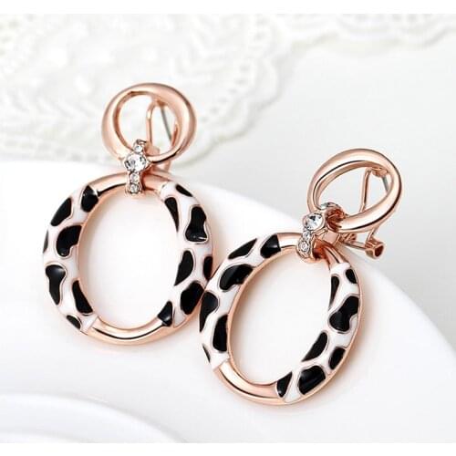 MOONROCY Rose Gold Color Earring Leopard Print Wholesale Sexy Vintage Party Jewelry for Women Simple Dropshipping Wholesale