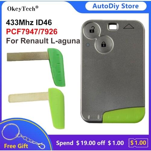 High Quality Okeytech ID46 PCF7947/PCF7926 Chip 433Mhz Smart Card Remote Key For Renault Laguna Espace 2001-2006 2 BT With Word