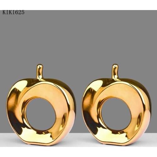 Modern Ceramic Hollow Apple Crafts Golden Silver Apple Ornaments Living Room Office Craft Gift Fruit Furnishings Home Decoration