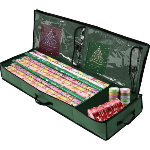 Wrapping Paper Storage Container Removable Durable Red Black Ribbon High Quality Bow Oxford Cloth Bag Xmas Gift Wrap Organizer