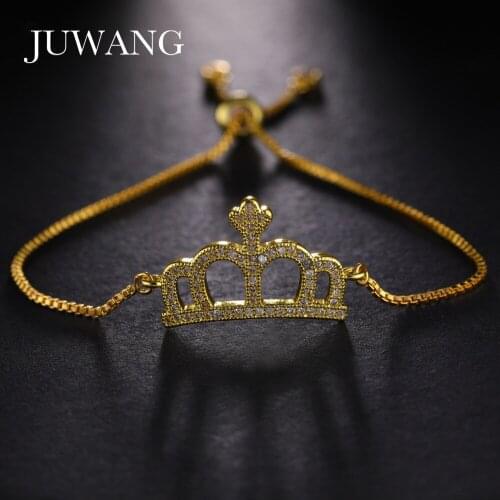 JUWANG New Fashion 2020 Cubic Zirconia Jewelry Gold Silver Color Crown Charm CZ Crystal Female Bracelets Bangles Party Jewelry
