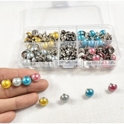 100pcs 4color Punk Pearl Spikes Rivets/Rhinestone Studs Decor Rivets for Leather/Belt/Handbag Double-sided Rivet DIY+Storage Box