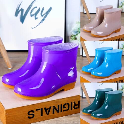 Womens Rain Shoes Boots Short Tube Fleece-Lined Keep Warm Non-Slip Rubber Boots Adult Kitchen Car Wash Wear Rubber Shoes