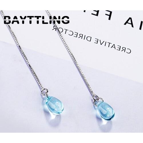 BAYTTLING New 925 Sterling Silver Luxury Blue Zircon Tassel Water Drop Earrings For Woman Fashion Wedding Couple Jewelry Gift