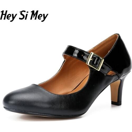 Heysimey Womens Shoes 2021 New Buckle Strap Female Pumps Patent Leather Round Toe High Heels 6cm mid heel Ladies Dance Shoes