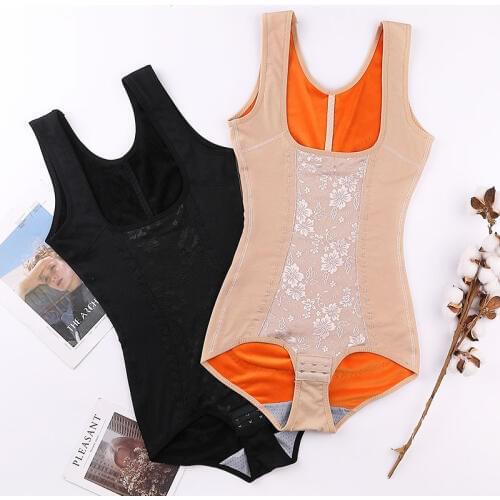 Women Thick Keep Warm Velet Postpartum Slimming Underwear Shaper Recover Bodysuits Shapewear Waist Corset Girdle Black/Apricot