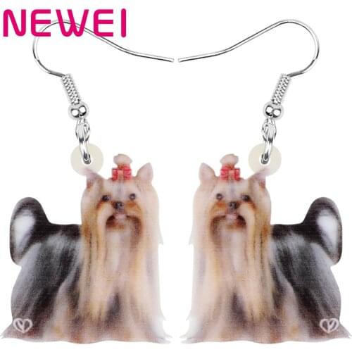 Newei Acrylic Yorkshire Yorkie Dog Earrings Big Printing Cute Pet Animal Dangle Drop Jewelry For Women Kid Funny Birthday Gift