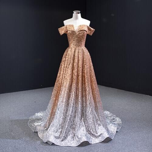 Robe De Soiree 2020 Elegant Boat Neck Formal Evening Dresses Noble Off The Shoulder Evening Gown Luxury Sequin Party Prom Gown