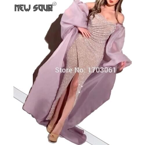 Abendkleider Purple Long Prom Dress Organza Party Gown Islamic Aibye Custom Split Evening Dresses 2020 Arabic Glitter Women Gown