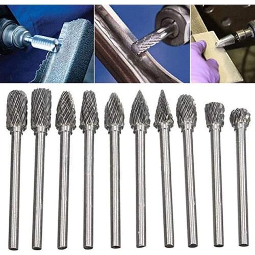 10Pcs Tungsten Carbide Steel Rotary File Set Grinders Accessories Burr Woodworking Milling Cutter Titanium Plated Engraving Set
