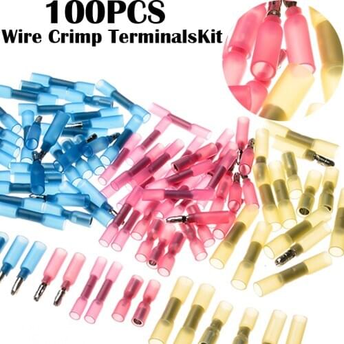 100pcs Waterproof Wire Shrinkable Bullet Connectors 3 sizes Heat Shrink Splice Insulted Crimp Terminals Assortment Set