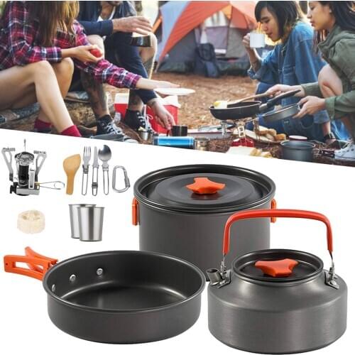 15pcs 2-3 Persons Portable Outdoor Camping Cookware Set Portable Utensils Bowl Pot Spoon tableware Cooking Travel Picnic Set