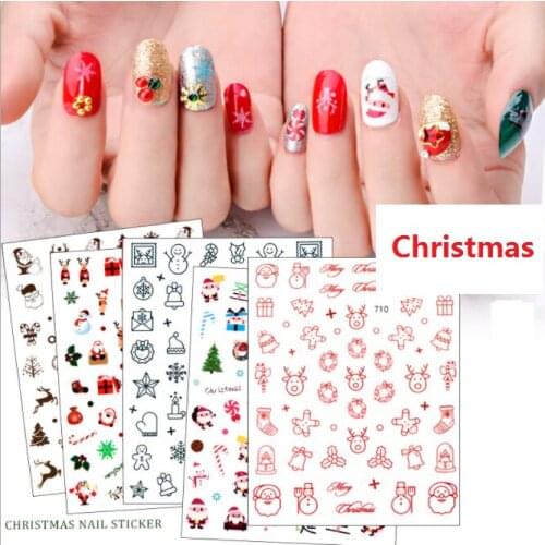 2021 Nail Art Christmas Sticker 3D Adhesive Nail Sticker Santa Snowflake New Year Nail Sticker decals Sticker Nail decoration