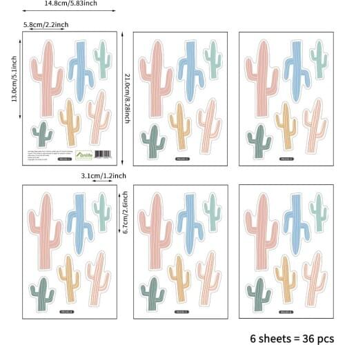 36pcs=1set Cactus Creative Print Wall Sticker Ins Style for Kids Living Room Decorations Bedroom Art Stickers Diy Mural Decals