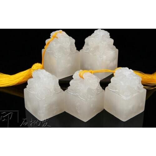 3x3x4.5cm Exercise chapter seal stone Qinghai Kunlun frozen jade double head 10pc