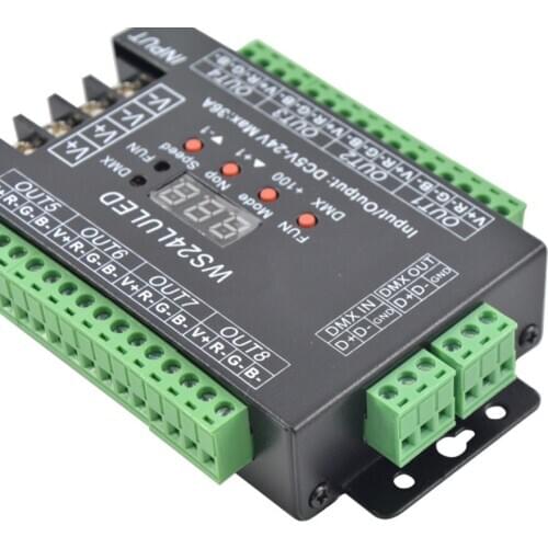 5pcs fast shipWS24LULED 24CH Easy DMX Decoder Controller 24 channel Dimmer each Channel Max3A Digital display RGB Light DC5V-24V