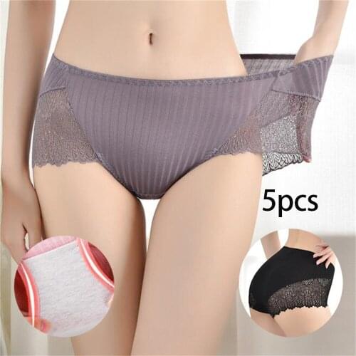 5pcs/lot Plus Size Women Lace Panties Cotton Underwear Hollow Out Briefs Lingerie Panties Female Fashion Sexy Ladies Underpants