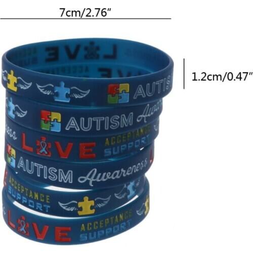 6Pcs Autism Awareness Bracelets Awareness Creates Change Silicone Wristband Blue LX9E