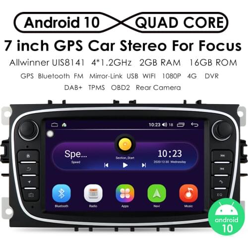 2G+16G 7"HD Android10 Car GPS Radio Player for FORD TRANSIT FOCUS C-MAX S-MAX FIESTA GALAXY FUSION WiFi 4G DAB USB DVR OBD B/S