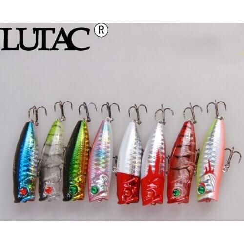 8 pcs mixed color LUTAC free shipping whosale popper top water floating fishing lures hard baits carp fishing bass bait