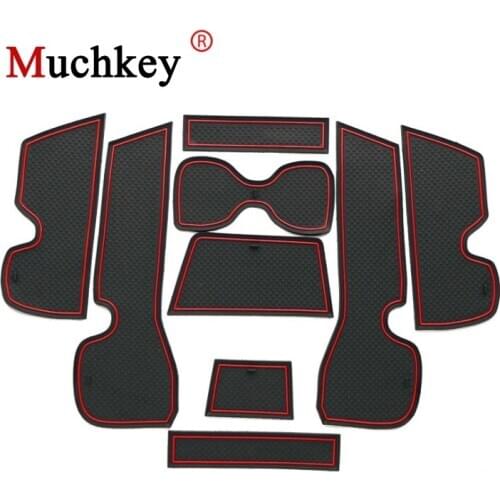 Muchkey Door Pad/Cup Mats For Volkswagen VW Jetta GLI 2013-2017 Car Gate Slot Mats Interior Non-slip 9pcs Red/White Car Styling