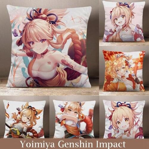 Anime Game Yoimiya Genshin Impact Cosplay Dakimakura Peach Skin Plush Stuffed Throw Pillow Sofa Bed Cushion