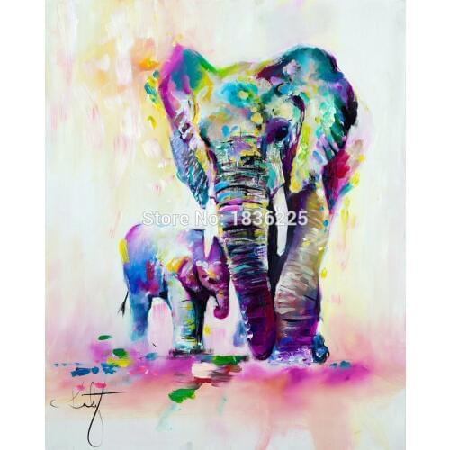 Frameless Handpainted Artwork High Quality Modern Wall Art On Canvas Animal Oil Painting Cute Elephant Hang Pictures Room Decor