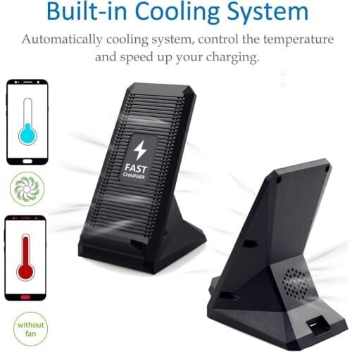 VEEAII 10W Fast Standing Wireless Charger For iphone 8 plus Fan cooling Wireless Charging Pad For xiaomi mi 8 phone huawei p20