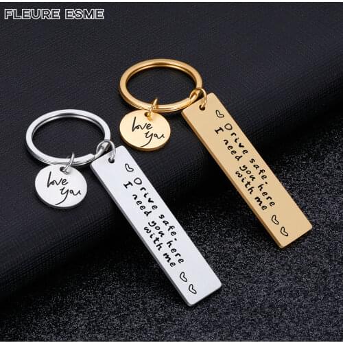 Drive Safe Couples Keychain Birthday Gifts I Love You Keyring for Boyfriend Husband Men Women Dad Mother New Driver