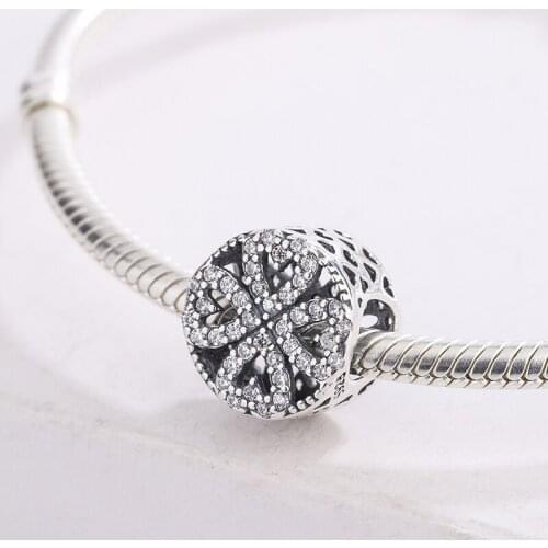 925 Sterling Silver Four Leaf Clover Heart-Shaped Hollow Lucky Grass Beads Pendant Charm Bracelet DIY Jewelry Making For Pandora