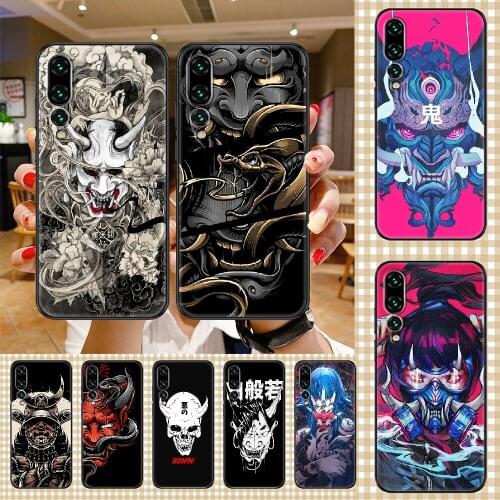 Japanese Samurai Oni Mask girl Phone case For Huawei P Mate P10 P20 P30 P40 10 20 Smart Z Pro Lite 2019 black pretty hoesjes