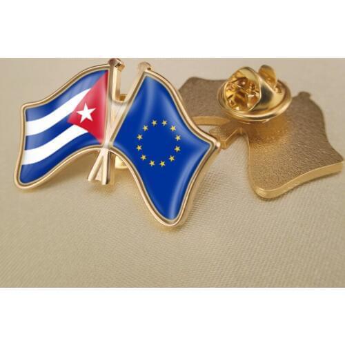 European Union and Cuba Crossed Double Friendship Flags Lapel Pins