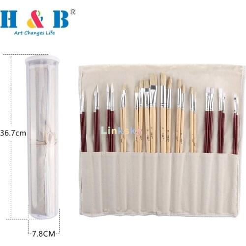 H&B 24 PCS Value Pack Assorted Brushes for Oil, Acrylic, Watercolor. Combination of Long Handles, Synthetic and Hog Bristles