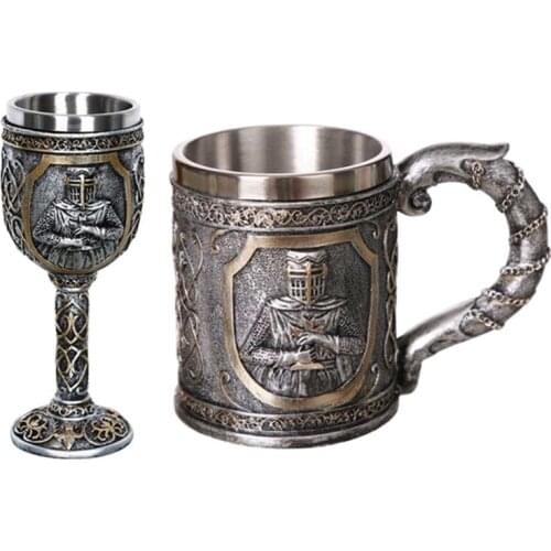 Halloween Home Decoration Fathers Day Gift Cup New Knight Skeleton Cup Mug Goblet Double Stainless Steel Wine Cup Coffee Cup