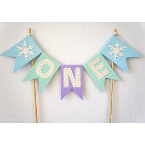 Personalised name or age winter wonderland snowflake birthday cake bunting topper banner tools baby shower baptism Partydecor