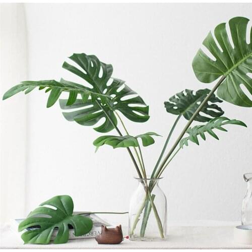 48pcs Monstera Artificial Plants Plastic Artificial fake Monstera Green Palm Leaves Wedding Party DIY Decoration Photography