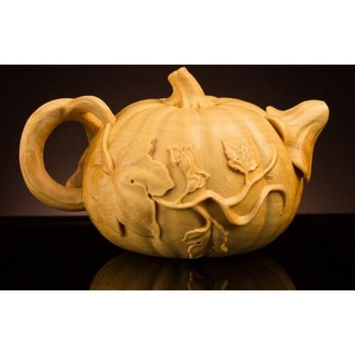 Delicate Lovely Chinese Traditional Handicrafts Boxwood Pumpkin Teapot
