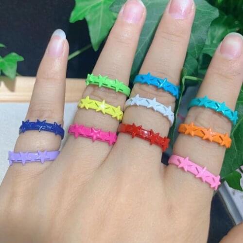 10Pcs Women Gifts Punk Style Drip Oiled Star Open Cuff Ring Adjustable Multi Colors Enamel Finger Ring
