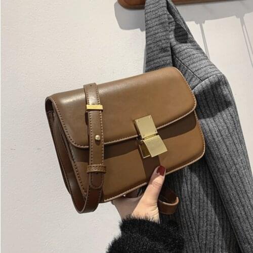 Korean Style Small Box Crossbody Bags For Women Designer Brand Lock Phone Purse High Quality Smooth PU Leather Shoulder Bag 2021