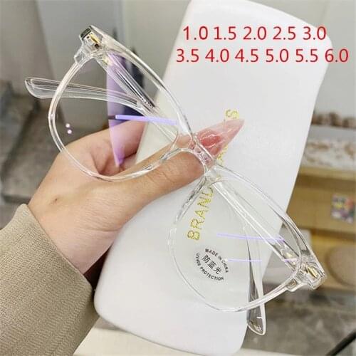 Fashion women transparent square frame -1.0 to-6 Unisex Myopia Glasses anti Blue Light Nearsighted Shorted Sighted