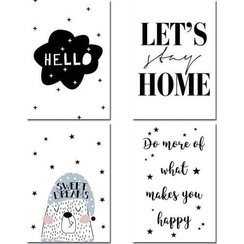 Cartoon Bear Animal Wall Art Canvas Nordic Poster Nursery Quote Prints Painting Picture Baby Children Bedroom Decoration