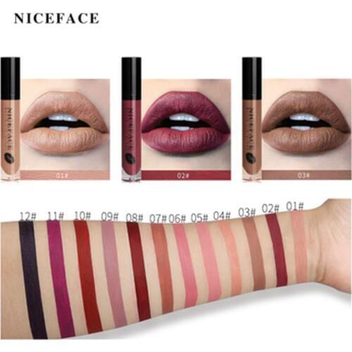 Niceface 12 Colors Red Velvet Non-stick Cup Matte Liquid Lipstick Long Lasting Moisturizing Nude Lip Gloss Lady Makeup Cosmetic