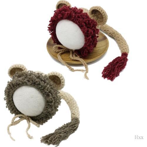 New Newborn Photography Props Baby Hat Infant Knitting Crochet Little Lion Outfits