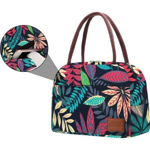 Aosbos Print Canvas Portable Cooler Lunch Bag Fashion Thermal Insulated Food Bags Food Picnic Lunch Box Bag for Men Women Kids