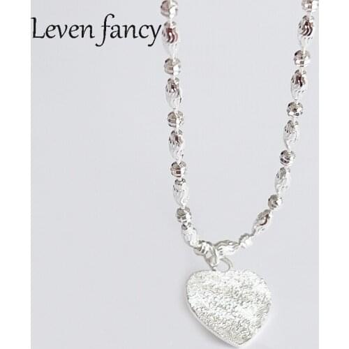 Real 925 Sterling Silver Olive Thick Chain Matte Silver Heart Pendant Engagement Jewelry Gift Lovers Anniversary for Women Girls