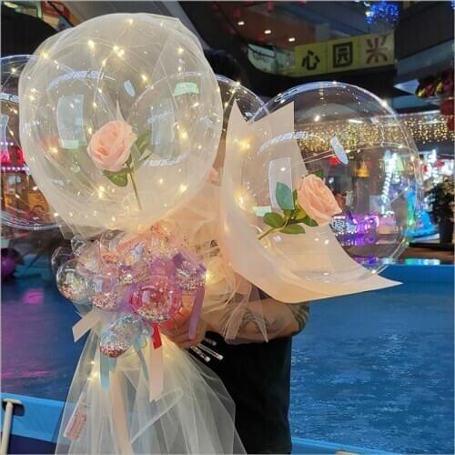 Diy Led Light with Rose Flower Balloons Birthday Wedding Decoration Transparent Flower Balls Led Luminous Balloon Rose Bouquet