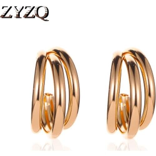 ZYZQ High Quality Smooth Stud Earrings For Women Triple Layered Euro Cool Style Accessories Earrings Wholesale Lots&Bulk Hot