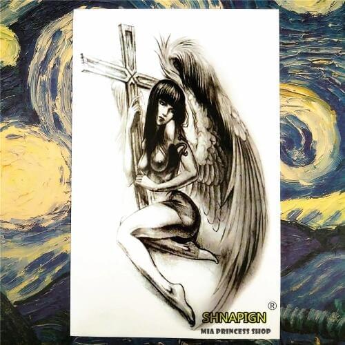 SHNAPIGN Cross Wings Angel Temporary Tatoo Body Art,Sleeve Arm Flash Tattoo Stickers 12*20cm Waterproof Tatto Henna Fake Sticker