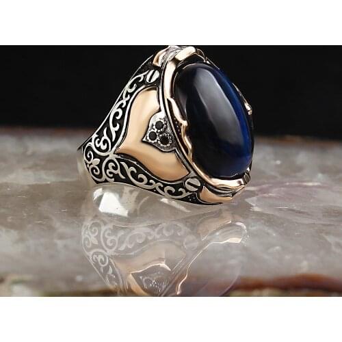 Blue Tiger 'S Eye Gemstone 925 Sterling Silver Men 'S Ring